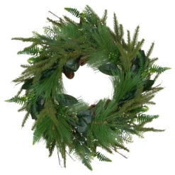 Long Needle Pine And Mixed Foliage Artificial Christmas Wreath, 25-Inch, Unlit