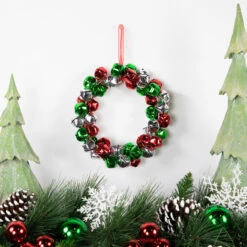 Red, Green, And Silver Jingle Bell Christmas Wreath, 9-Inch, Unlit -Optimal Christmas Shop northlight ll89757 styled 01039.1681146871