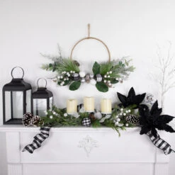 Black And White Plaid Winter Greenery Artificial Christmas Wreath, 18-Inch, Unlit 9 Black And White Plaid Winter Greenery Artificial Christmas Wreath, 18-Inch, Unlit -Optimal Christmas Shop northlight ll94317 styled also20use20for20ll94333 28892.1680184574