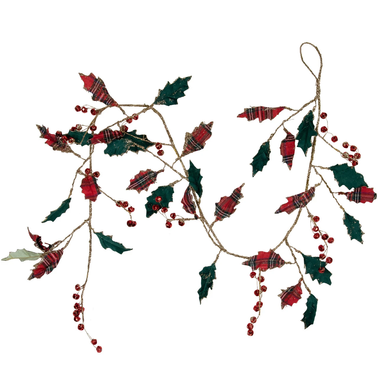 5' Green And Red Plaid Holly With Jingle Bells Christmas Garland - Unlit 3 5' Green And Red Plaid Holly With Jingle Bells Christmas Garland - Unlit
