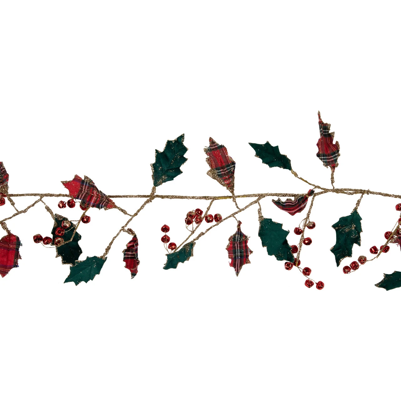 5' Green And Red Plaid Holly With Jingle Bells Christmas Garland - Unlit 4 5' Green And Red Plaid Holly With Jingle Bells Christmas Garland - Unlit - Image 2