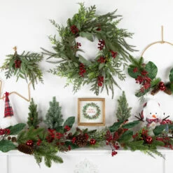 Mixed Foliage And Red Berries Artificial Christmas Wreath, 24-Inch, Unlit -Optimal Christmas Shop northlight ll94346 styled 68552.1680184580