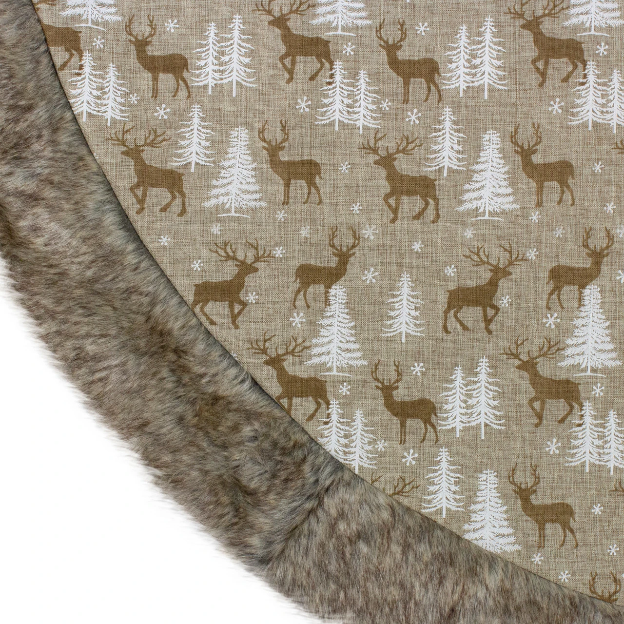 48" Green And Brown Knit Deer And Tree Christmas Tree Skirt 5 48" Green And Brown Knit Deer And Tree Christmas Tree Skirt - Image 3