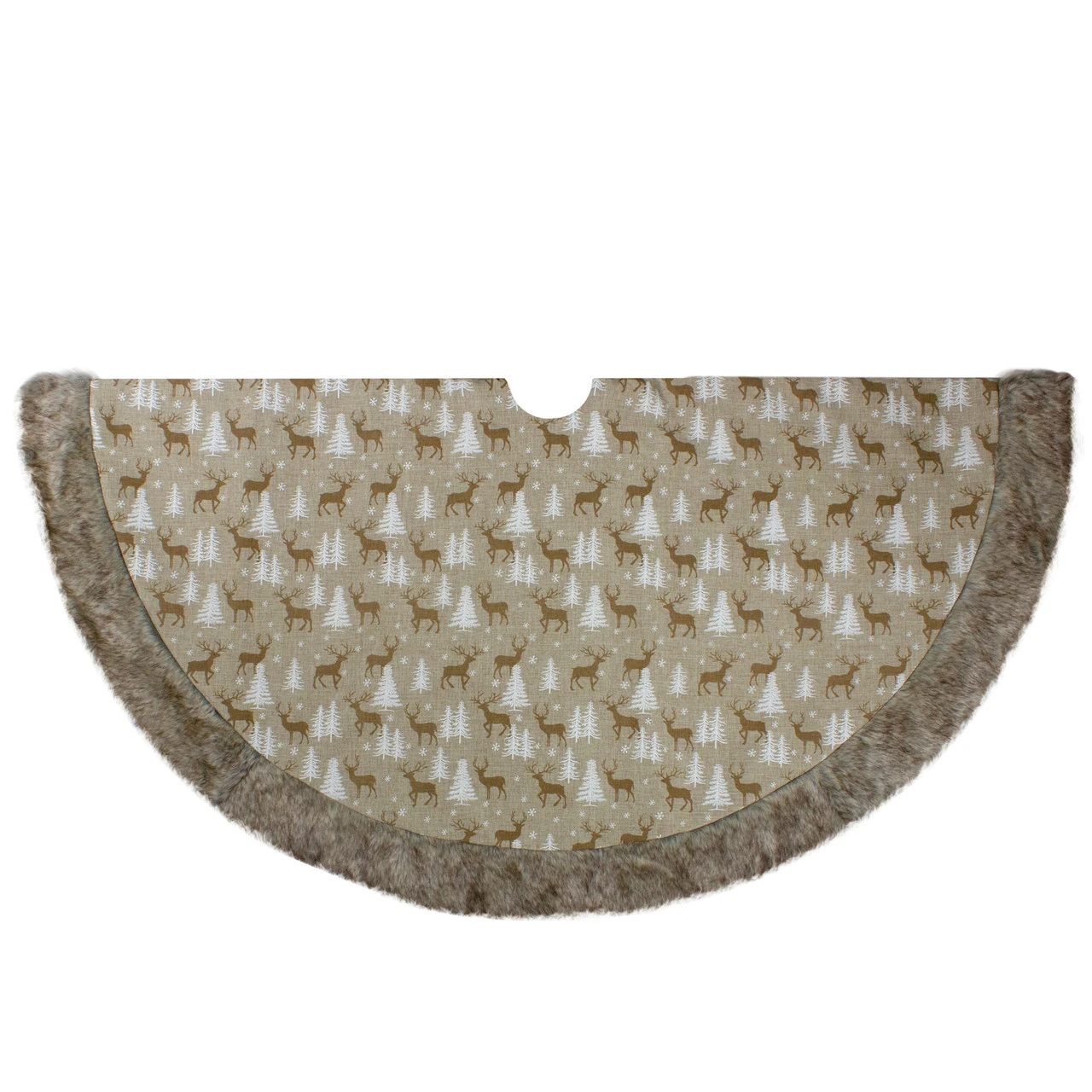 48" Green And Brown Knit Deer And Tree Christmas Tree Skirt 4 48" Green And Brown Knit Deer And Tree Christmas Tree Skirt - Image 2