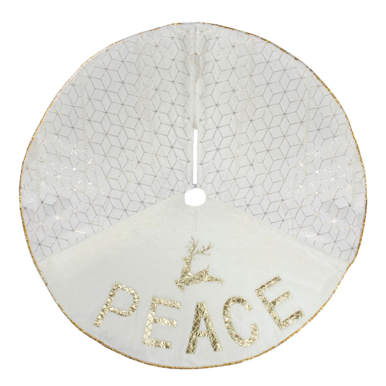 48" Cream And Gold Peace And Reindeer Christmas Tree Skirt 6 48" Cream And Gold Peace And Reindeer Christmas Tree Skirt - Image 4