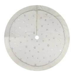 48" White With Silver Sequined Stars Christmas Tree Skirt -Optimal Christmas Shop northlight lt90724 sample 93615.1667576856
