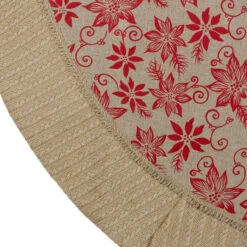 48" Tan And Red Rustic Burlap Poinsettia Christmas Tree Skirt -Optimal Christmas Shop northlight lt90726 4 14696.1667535647