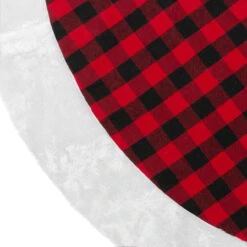 48" Red And Black Buffalo Plaid Christmas Tree Skirt With Faux Fur Trim -Optimal Christmas Shop northlight lt90733 6 36031.1667490812