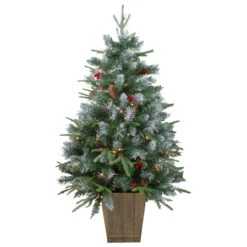 4' Pre-Lit Frosted Mixed Berry Pine Artificial Christmas Tree In Pot - Clear Lights