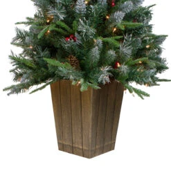 4' Pre-Lit Frosted Mixed Berry Pine Artificial Christmas Tree In Pot - Clear Lights -Optimal Christmas Shop northlight lt91581 4 24089.1667533858