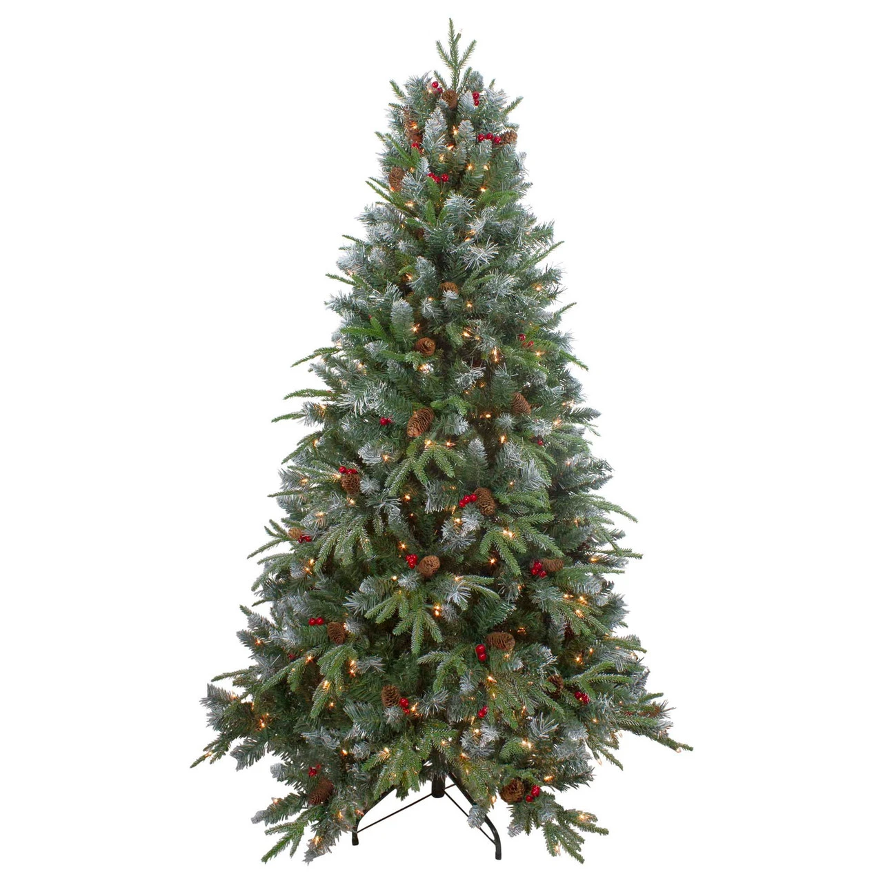 7ft Pre-Lit Frosted Mixed Berry Pine Artificial Christmas Tree - Clear Lights 4 7ft Pre-Lit Frosted Mixed Berry Pine Artificial Christmas Tree - Clear Lights - Image 2