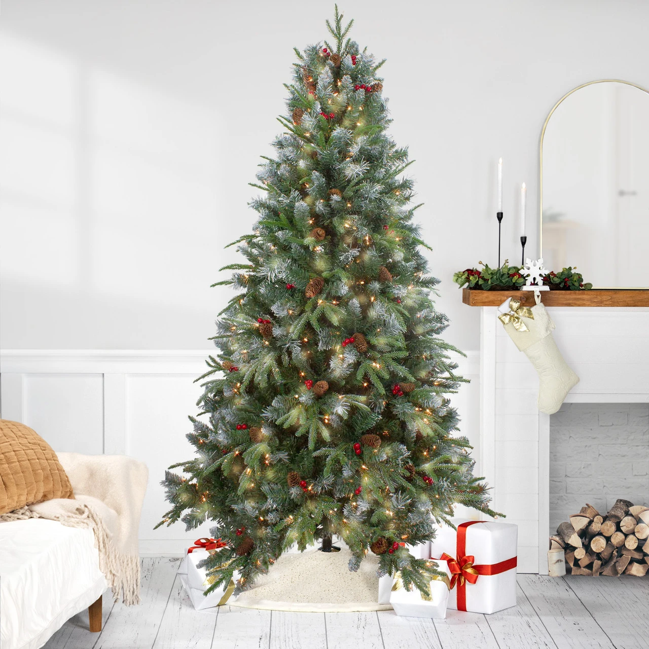 7ft Pre-Lit Frosted Mixed Berry Pine Artificial Christmas Tree - Clear Lights 3 7ft Pre-Lit Frosted Mixed Berry Pine Artificial Christmas Tree - Clear Lights