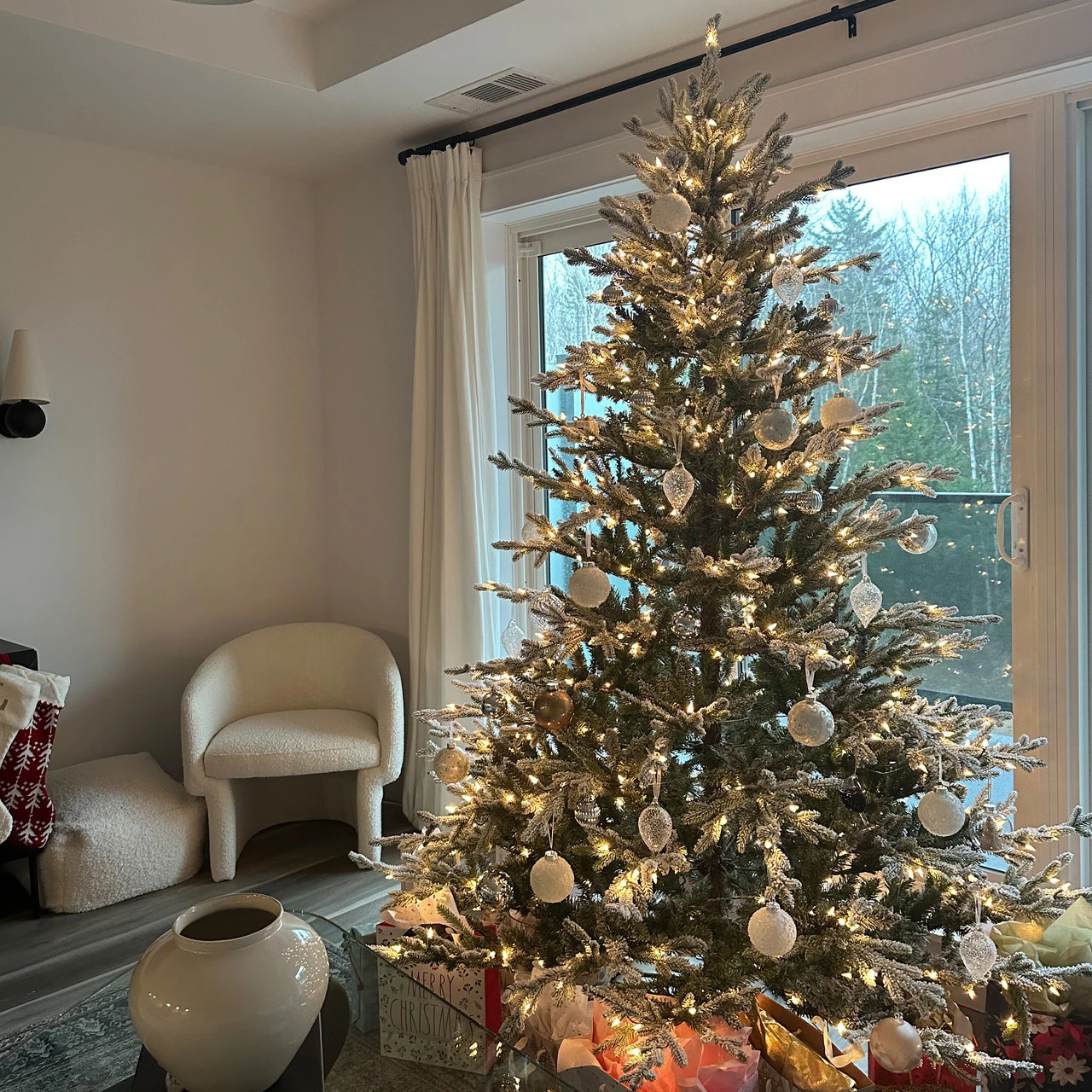 7.5' Pre-Lit Flocked Little River Fir Artificial Christmas Tree - Clear Lights 9 7.5' Pre-Lit Flocked Little River Fir Artificial Christmas Tree - Clear Lights - Image 7