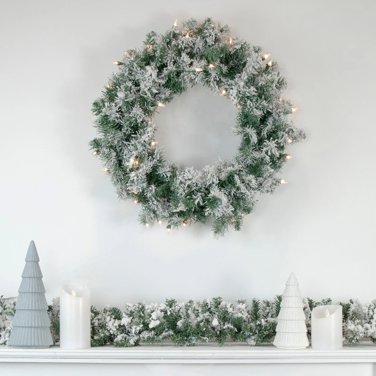 Pre-Lit Flocked Victoria Pine Artificial Christmas Wreath - 24-Inch, Clear Lights 4 Pre-Lit Flocked Victoria Pine Artificial Christmas Wreath - 24-Inch, Clear Lights - Image 2