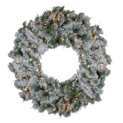 Pre-Lit Flocked Victoria Pine Artificial Christmas Wreath - 30-Inch, Clear Lights