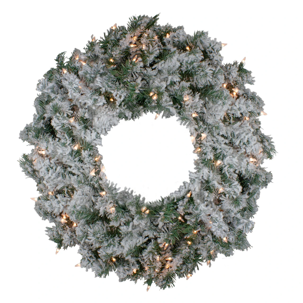 Pre-Lit Flocked Victoria Pine Artificial Christmas Wreath - 30-Inch, Clear Lights 3 Pre-Lit Flocked Victoria Pine Artificial Christmas Wreath - 30-Inch, Clear Lights