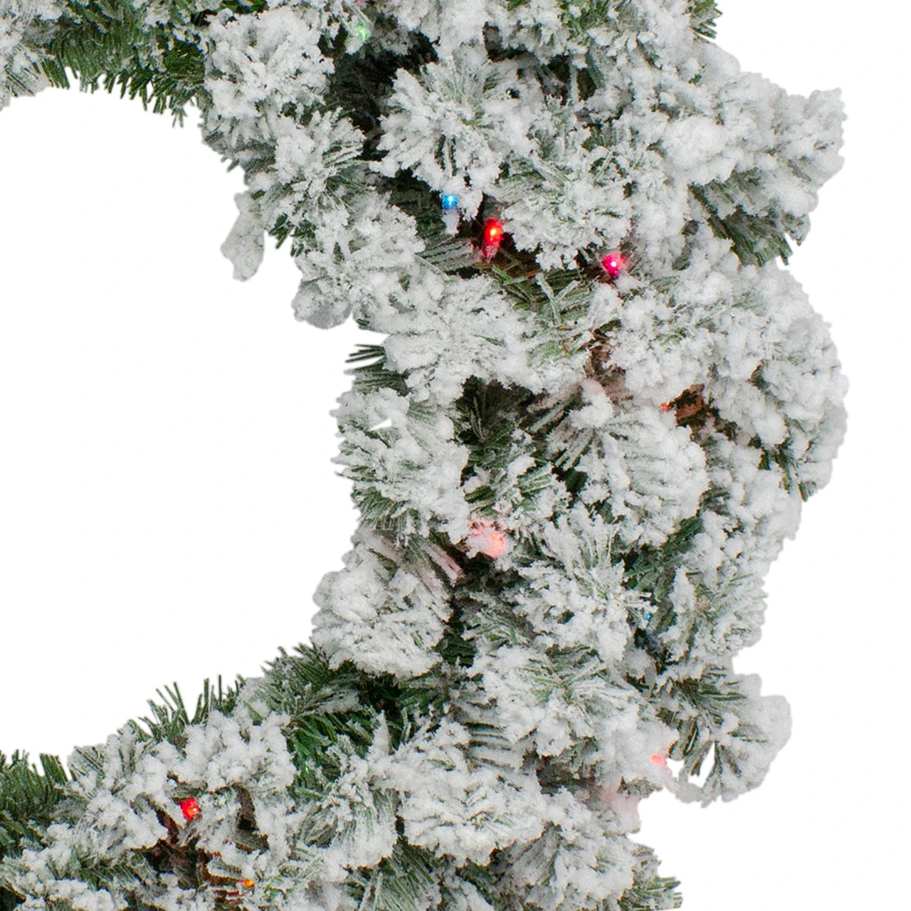 Pre-Lit Heavily Flocked Pine Artificial Christmas Wreath - 24-Inch, Multi-Color Lights 4 Pre-Lit Heavily Flocked Pine Artificial Christmas Wreath - 24-Inch, Multi-Color Lights - Image 2