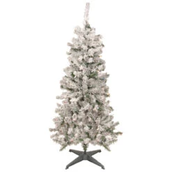 4.5' Pre-Lit Medium Heavily Flocked Pine Artificial Christmas Tree, Multicolor Lights