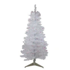 4' Pre-lit White Iridescent Pine Artificial Christmas Tree - Purple Lights