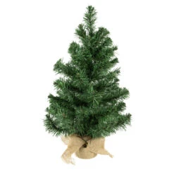 3' Medium Traditional Green Mini Pine Artificial Christmas Tree In Burlap Sack - Unlit