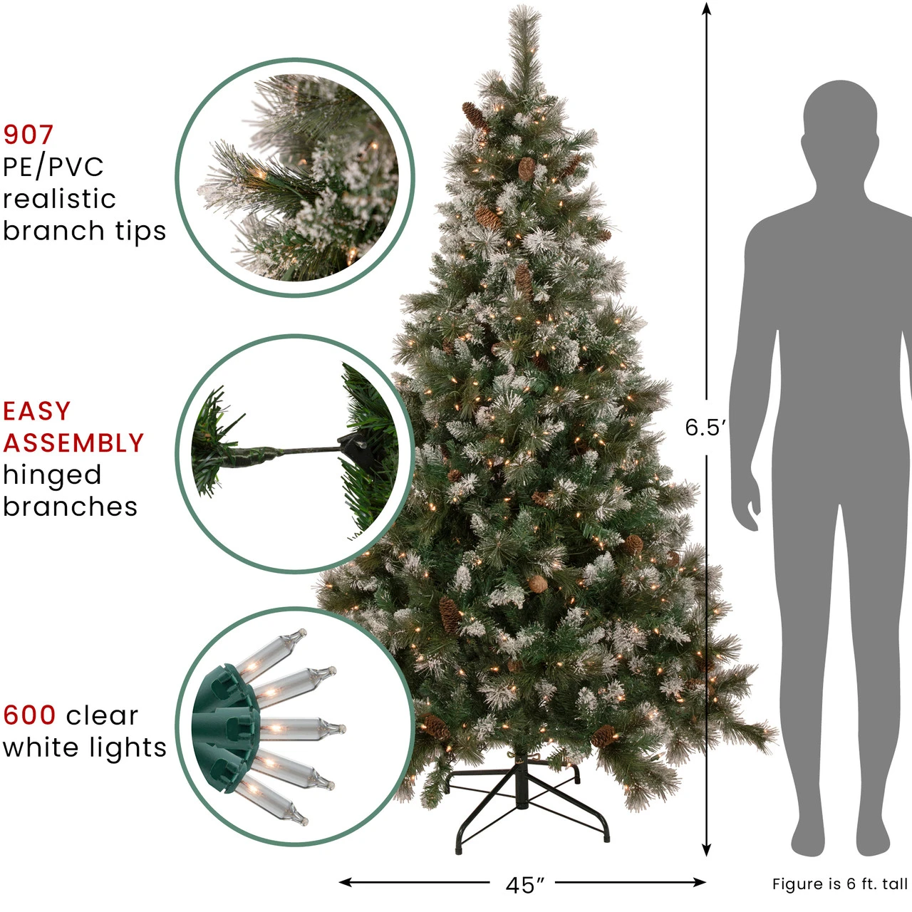 6.5' Pre-lit Snow Valley Pine Artificial Christmas Tree, Clear Lights 9 6.5' Pre-lit Snow Valley Pine Artificial Christmas Tree, Clear Lights - Image 7