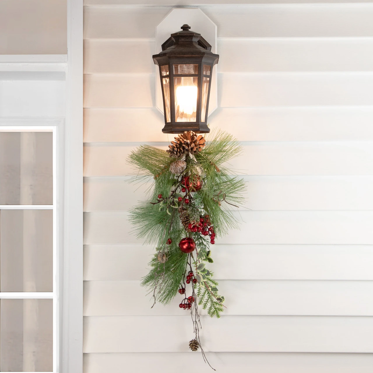 30" Frosted Berries And Pine Cones Artificial Christmas Teardrop Swag - Unlit 4 30" Frosted Berries And Pine Cones Artificial Christmas Teardrop Swag - Unlit - Image 2