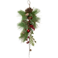 30" Frosted Berries And Pine Cones Artificial Christmas Teardrop Swag - Unlit