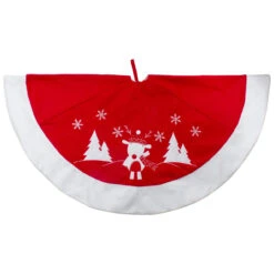 48" Red And White Winter Reindeer Embroidered Christmas Tree Skirt