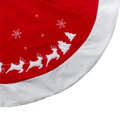 48" Red Sleigh And Reindeer Embroidered Christmas Tree Skirt -Optimal Christmas Shop northlight nl01832 4 updated 06673.1667662346