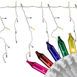 Set Of 150 Multi-Color Mini Icicle Christmas Lights 3" Spacing - White Wire