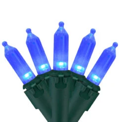 100 Blue LED Mini Christmas Lights, 33 Ft Green Wire