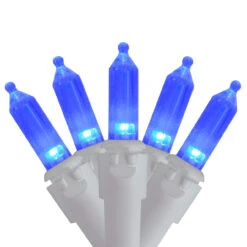 100 Blue LED Mini Christmas Lights - 33 Ft White Wire