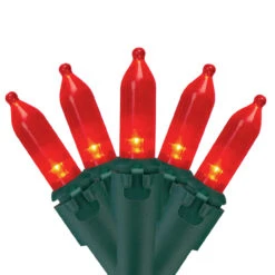 50 Red LED Mini Christmas Lights - 16.25 Ft Green Wire