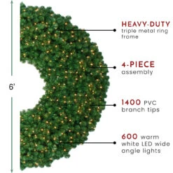 6' Pre-Lit Olympia Pine Commercial Artificial Christmas Wreath - Warm White Lights -Optimal Christmas Shop northlight nl03212 thumbnail 64579.1667642348