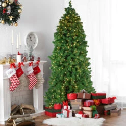 7.5' Pre-Lit Slim Olympia Pine Artificial Christmas Tree - Warm White Lights -Optimal Christmas Shop northlight nl03216 style 09379.1667536401