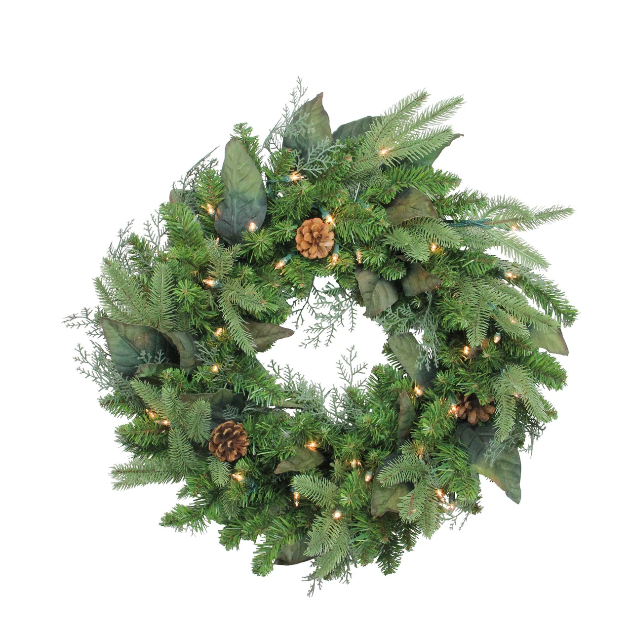 Pre-Lit Mixed Winter Pine Artificial Christmas Wreath - 24 Inch, Clear Lights 3 Pre-Lit Mixed Winter Pine Artificial Christmas Wreath - 24 Inch, Clear Lights