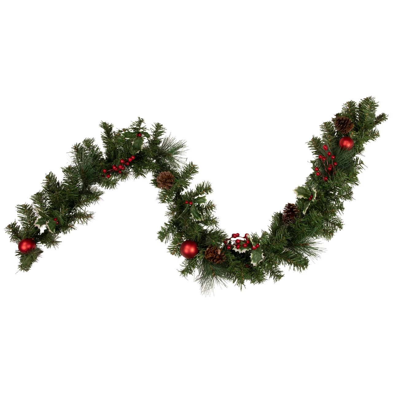 6' X 8" Pre-Decorated Holly Berry, Pine Cone, And Ball Artificial Christmas Garland, Unlit 3 6' X 8" Pre-Decorated Holly Berry, Pine Cone, And Ball Artificial Christmas Garland, Unlit
