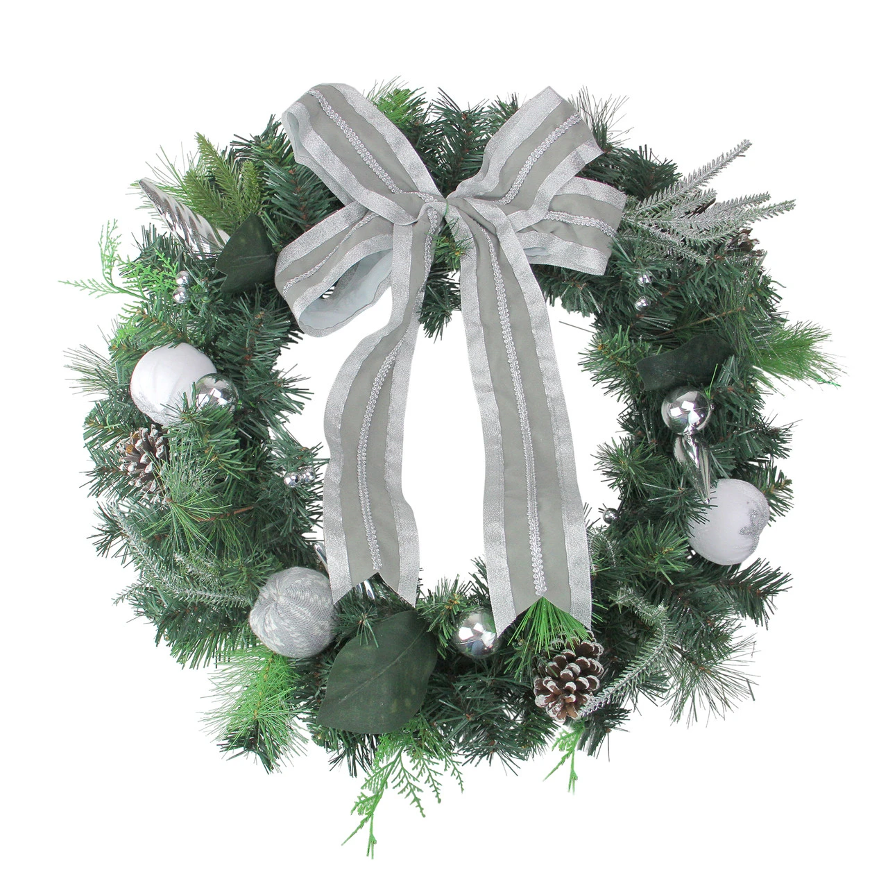 Bow And Pine Cone Artificial Christmas Wreath - 24-Inch, Unlit 3 Bow And Pine Cone Artificial Christmas Wreath - 24-Inch, Unlit
