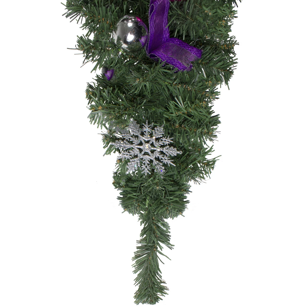 24" Pre-Decorated Pink Ball Ornament And Poinsettia Artificial Christmas Teardrop Swag, Unlit 5 24" Pre-Decorated Pink Ball Ornament And Poinsettia Artificial Christmas Teardrop Swag, Unlit - Image 3