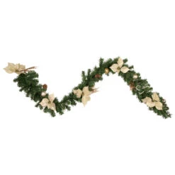 6' X 9" Poinsettia And Pinecone Artificial Christmas Garland, Unlit