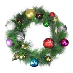 Multi-Colored Ornaments And Artificial Pine Christmas Wreath, 24-Inch, Unlit