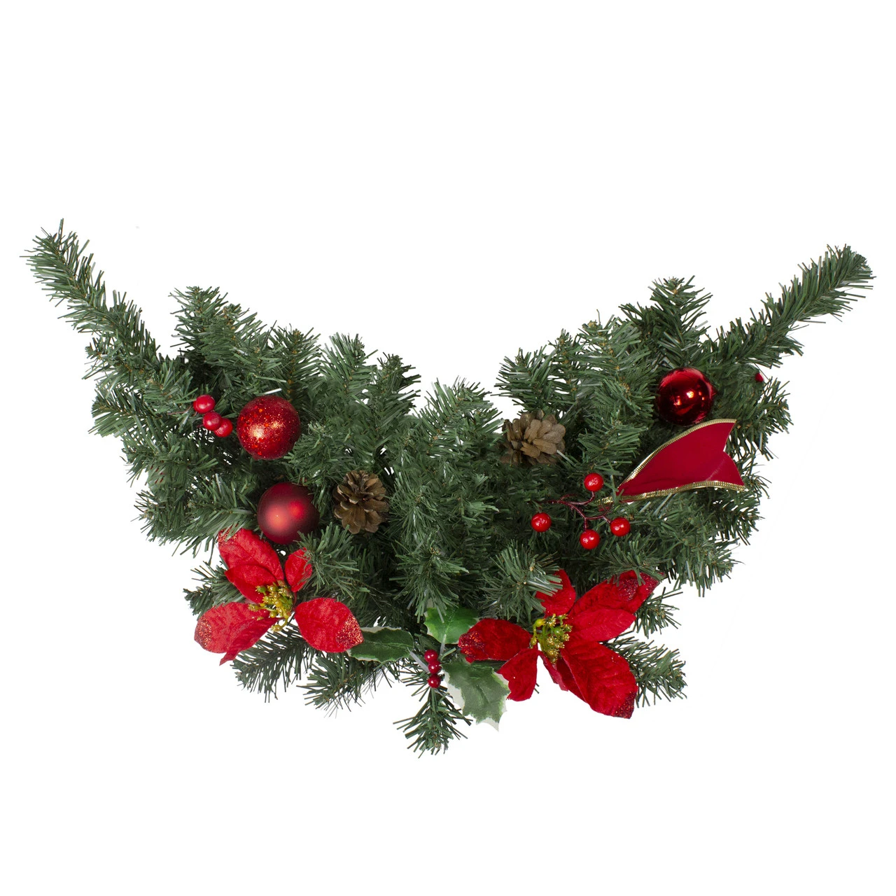 24" Pre-Decorated Red Poinsettia, Pine Cone And Ball Artificial Christmas Swag, Unlit 3 24" Pre-Decorated Red Poinsettia, Pine Cone And Ball Artificial Christmas Swag, Unlit