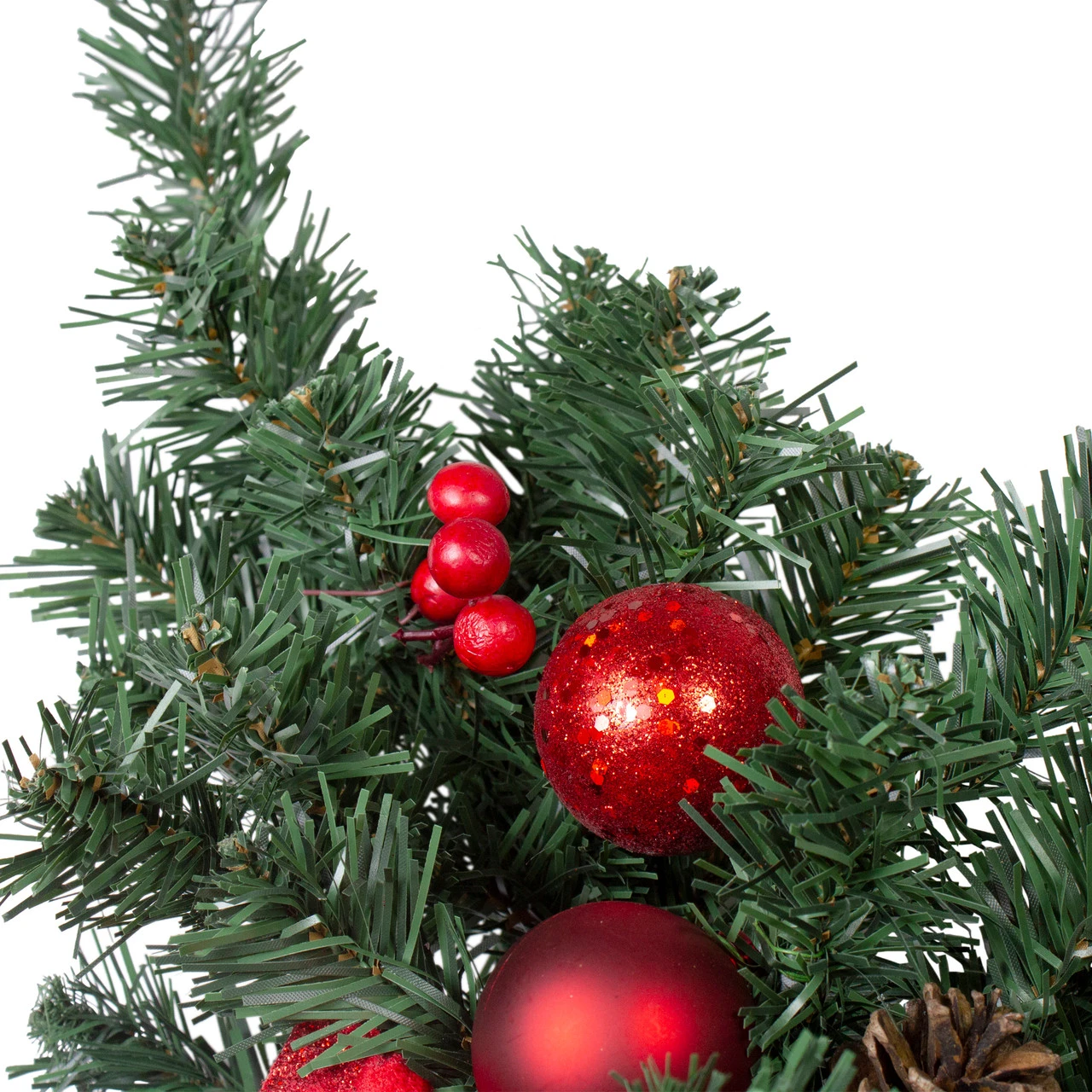 24" Pre-Decorated Red Poinsettia, Pine Cone And Ball Artificial Christmas Swag, Unlit 4 24" Pre-Decorated Red Poinsettia, Pine Cone And Ball Artificial Christmas Swag, Unlit - Image 2