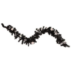 6' X 10" Pre-Lit Decorated Black Pine Artificial Christmas Garland, Cool White LED Lights