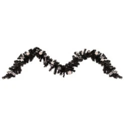 9' X 6" Pre-Lit Decorated Black Pine Artificial Christmas Garland, Cool White LED Lights