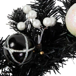 16" Pre-Lit Decorated Black Pine Artificial Christmas Wreath, Cool White LED Lights -Optimal Christmas Shop northlight s92630 2 59952.1684340674