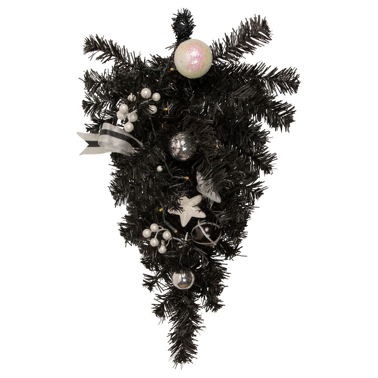 20" Pre-lit Decorated Black Pine Artificial Teardrop Christmas Swag, Warm White LED Lights 3 20" Pre-lit Decorated Black Pine Artificial Teardrop Christmas Swag, Warm White LED Lights