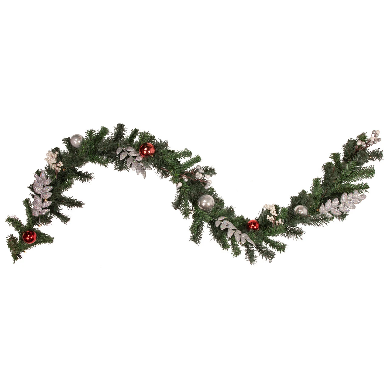 6' X 10" Pre-Lit Decorated Green Pine Artificial Christmas Garland, Warm White LED Lights 3 6' X 10" Pre-Lit Decorated Green Pine Artificial Christmas Garland, Warm White LED Lights