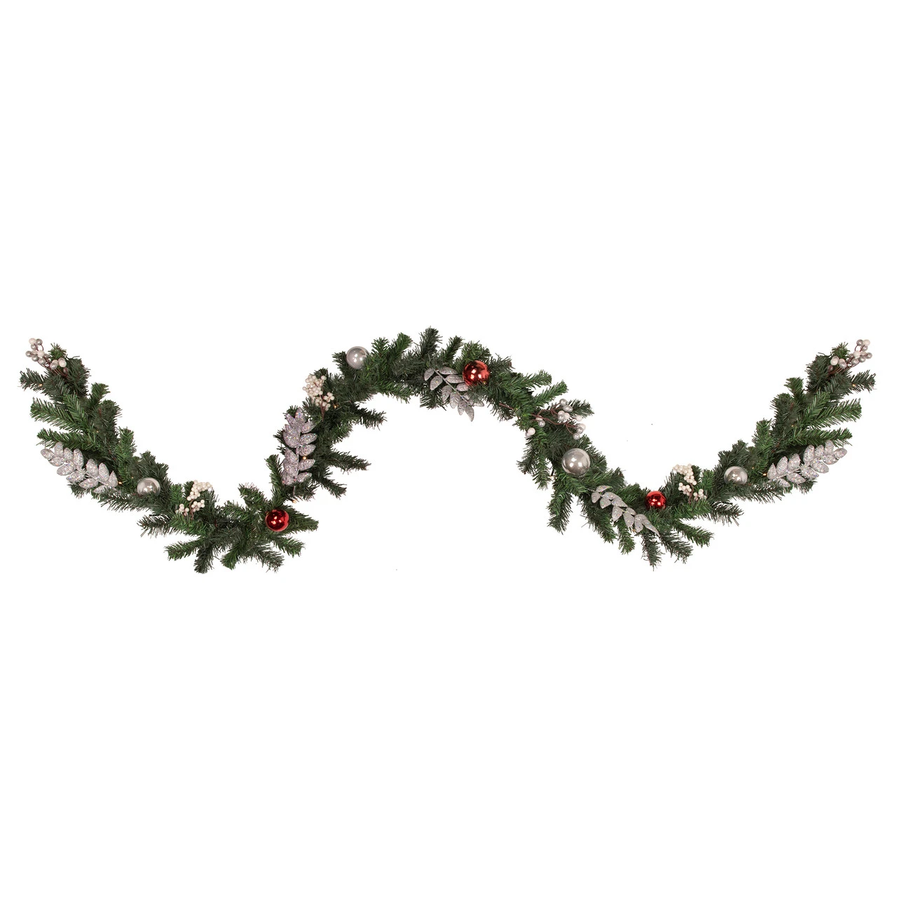 9' Pre-Lit Decorated Green Pine Artificial Christmas Garland, Warm White LED Lights 3 9' Pre-Lit Decorated Green Pine Artificial Christmas Garland, Warm White LED Lights