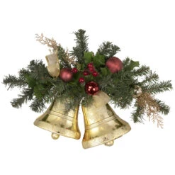 20" Decorated Burgundy And Gold Pine Artificial Christmas Swag With Bells